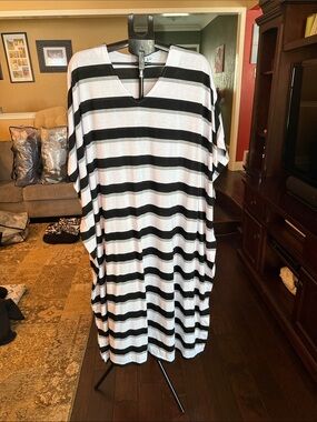 Joan Rivers Black and White Striped Maxi Dress